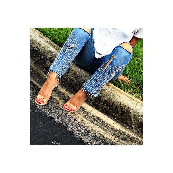 jeans with diamond fringe